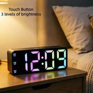Smart LED Mirror Alarm Clock With Digital Display Temperature Monitor Snooze Function USB Battery Powered Modern Design