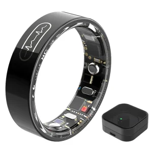 Smart Ring Steel Health Monitor ECG Sleep Tracking Waterproof IP68 Pedometer App Control Android iOS Magnetic Charging Case