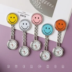 Smile Clip on Pocket Watch Mini Clock Keychain Portable Badge Watch for Nurses Doctors Chefs Children Students