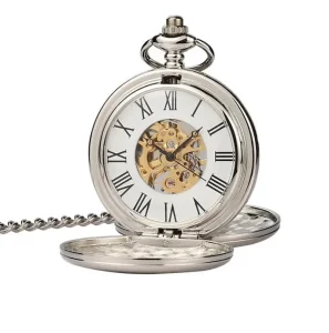 Smooth Style Silver Antique Long Chain Pocket Watches Vintage Custom Automatic Mechanical Pocket Watch for Promotion Gifts