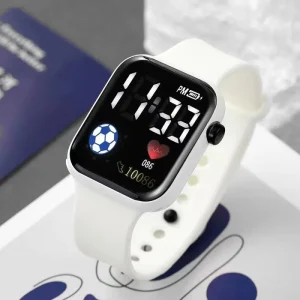 Soccer-Style Plastic LED Square Dial Digital Outdoor Sports Electronic Watch Students Unisex Boys Girls
