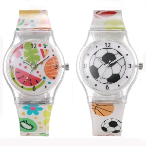 Soft PVC Kids Analog Quartz Watch Transparent Plastic Colorful Pattern School Watch for Children Boys Girls