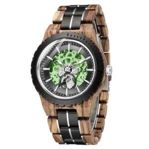 Solid Wood Mechanical Watch Wood Wristwatch for Boyfriend Dad Husband Gift