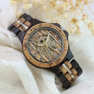 Solid Wood Wristwatch Men’s Watches Wood Mechanical Watch Wristwatch Wood Anniversary Wedding Gift to Men