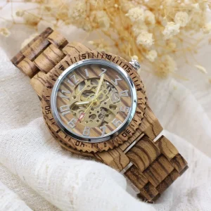 Solid Zebrawood Unisex Watches Wood Mechanical Watch Wristwatch Wedding Wood Gift