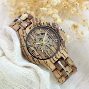 Solid Zebrawood Wristwatches Fashion Men’s Wood Watch Wood Mechanical Watch Wristwatch Wood Anniversary Wedding Gift to Men