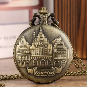 Souvenir Gift Frankfurt Castle Vintage Timepieces Antique Style Necklace Bronze plated Quartz Pendant Pocket Watch