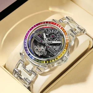 Spaceship Tourbillon Mechanical Watch for Men Automatic K9 Crystal Transparent Case Wristwatch