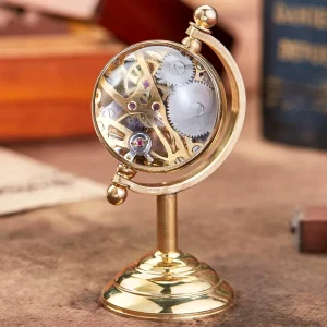 Spinning Globe Gold Desk Clock Creative Gift for Pocket Watch Copper Table Clock Mechanical Pocket Watch Male