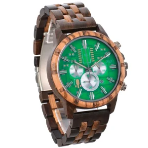 Sport Chronograph Quartz Date Men Wooden Watch, Custom Logo Wood Watch, Reloj De Madera