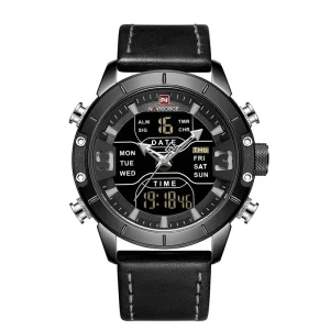 Sport Digital LED Multifunction Male Clock Genuine Leather Band Men Digital Analog Watches