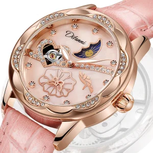 Sport Multi Function Waterproof Luxury Rose Gold Diamond Ladies Automatic Watch