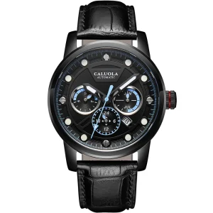 Sport Multifunctional Automatic Mechanical Watch Calendar Analog Stainless Steel Case Black Luxury Butterfly Buckle 22mm
