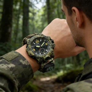 Sport Outdoor Survival Watch Compass Thermometer Multifunctional Analog Digital Watch Dual Display LED Waterproof