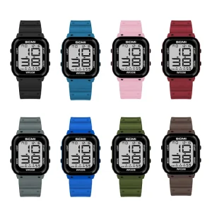 Sports Digital Chronograph Watch 50M Waterproof Multi-Function Wrist Watch Plastic Square Shape Stopwatch for Men