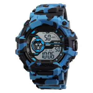 Sports Digital Silicone Rubber Strap Retro Blue Camouflage Steel Digital Watch Boys Men’s Relogio Feminino Masculino