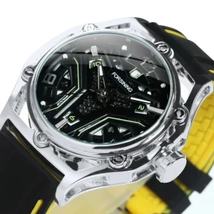 Sports Mechanical Watches Green Calendar Hollow Out Dial Luminous Hand Automatic Men Watch