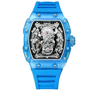 Sports Plastic Hollow Out Tonneau Mechanical Watch Men Luxury Skeleton Automatic Luminous Wristwatch