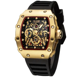 Sports Silicone Tape Transparent Bottom Automatic Mechanical Men’s Watch Hollow