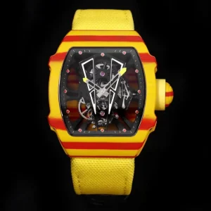 Sports Tourbillon Watch with Yellow Color Scheme and Skeleton Design Men’s Mechanical Watch