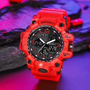 Sports Watches Alloy Case Luxury Dress Black Red Waterproof Smart Watch for Men