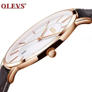 Sports Wrist Watch Men’s Quartz Analog Display Date Genuine Leather Swim Watch Thin
