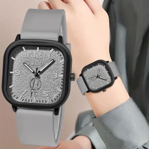 Square Alloy Watch for Women Men Silicone Strap Digital Dial Quartz Movement Fashion College Style Student Wristwatch