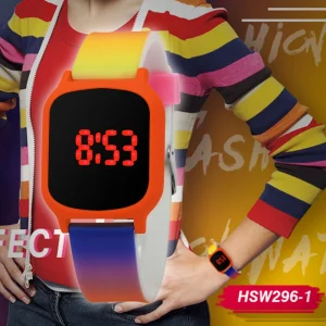 Square Design Custom Print Touch LED Digital Watch with White Blue Red Light