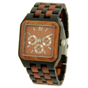 Square Men’s Wooden 3 Dials Watch Handmade Wooden Wristwatch with Date