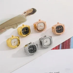 Square Ring Watch with Time Display Stylish Unisex Finger Jewelry for Modern Fashionistas