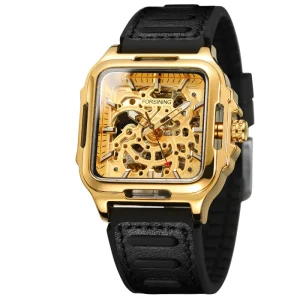 Square Shape Case Gold 40mm Forsining Montre 3D Hollow Watches Mechanical Custom logo Automatic Wrist Watch for Men