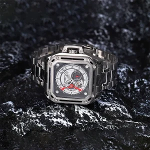 Square Shaped Watch Vintage Stainless Steel Case Hollow Out Dial Waterproof 100M Automatic Luxury Wrist Watch