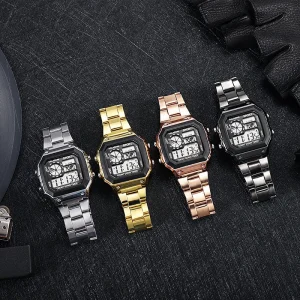 Square Stainless Steel Digital LED Watch Unisex Multi Functional Watch