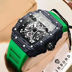 Square Texture Case Luxury Men’s Quartz Silicone Business Watch with Luminous Dial 30M Water Resistance