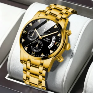 Stainless Steel Alloy Men’s Luxury Fashion Casual Dress Chronograph Waterproof Quartz Pointer Dial Wristwatch New