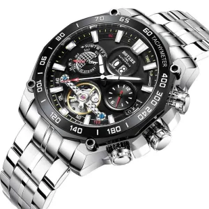Stainless Steel Automatic Watch Multi Functional Men’s Mechanical Timepiece with Alarm Waterproof Feature