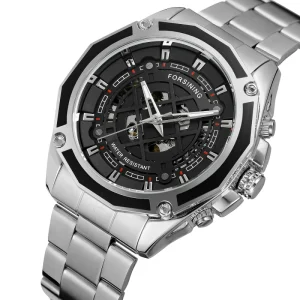 Stainless Steel Band Men’s 3D Skeleton Dial Custom Automatic Mechanical 3 ATM Watch