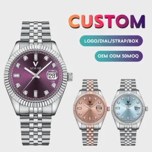 Stainless Steel Commerce Private Label Luxury Natural Diamond Skeleton Automatic Watch