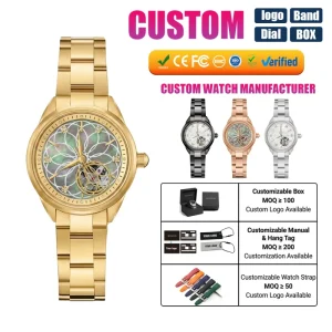 Stainless Steel Ladies Automatic Mechanical Watch Skeleton Diamond Dial Custom Logo Supplier