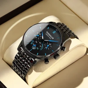 Stainless Steel Luxury Sport Chronograph Quartz Watch Waterproof Luminous for Men