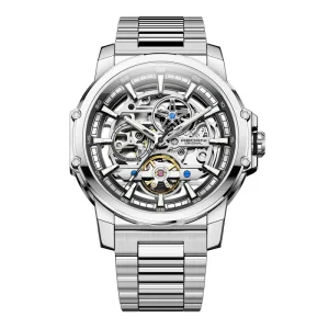 Stainless Steel Men Watch with Skeleton Automatic Movement Luxury Business Waterproof Watch