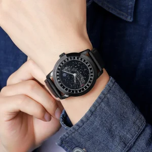 Stainless Steel Quartz Sport Watch Black Luxury Men Waterproof Casual Wristwatch