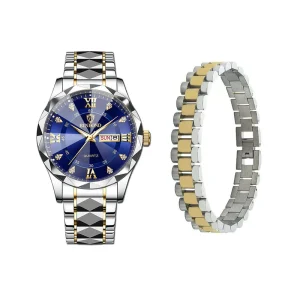 Stainless Steel Quartz Watch and Bracelet Set With Watch Box