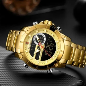 Stainless Steel Round Case 41mm Dial Men’s Watch with Double Display 30m Water Resistance Unisex