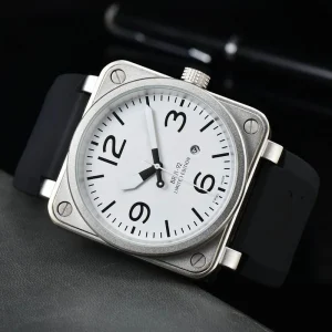 Stainless Steel Sport Watch with Luminous Calendar 44MM Dial Mechanical Movement Leather Strap for Men