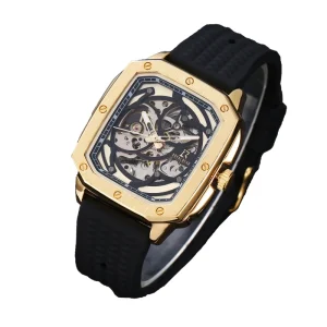 Stainless Steel Square Case All Skeleton Automatic Movement Men’s Leisure Mechanical Watch