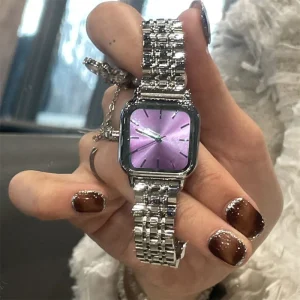 Stainless Steel Square Dial Women’s Watch Quartz Watch Simple and Fashionable Reloj De Cuarzo De Superficie Femenina