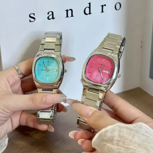 Stainless Steel Square Fashion Dual Calendar Multi Color Alloy Chronograph Luxury Butterfly Button Women’s Quartz Watch