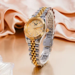Stainless Steel Strap Minimalist Sunray Dial Quartz Ladies Watch with Calendar