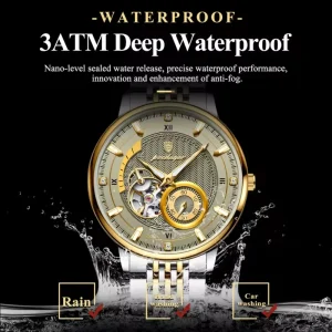 Stainless Steel Strap Water Resistant Luminous Mechanical Watch with Pointer Dial for Men